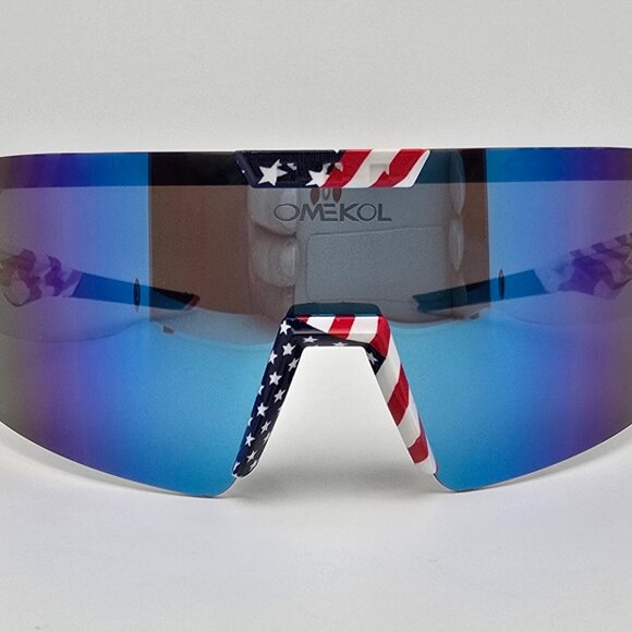 Omekol Flag Stars & Stripes Frame Polarized Blue Lens Sports Baseball Sunglasses - Picture 2 of 12